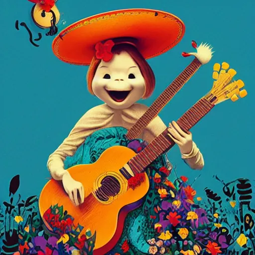 Image similar to lofi biopunk portrait of the Moomins playing mariachi, Pixar style, by Tristan Eaton Stanley Artgerm and Tom Bagshaw.