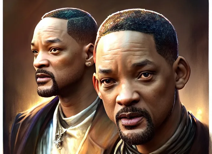 Image similar to will smith as oscar diggs, intricate, d & d, fantasy, art nouveau, digital painting, trending on artstation, sharp focus, wide shot, illustration, global illumination, ray tracing, art by artgerm and greg rutkowski and ruan jia