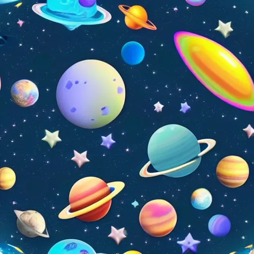 Image similar to a tileable seamless space@themed wallpaper designed for kids