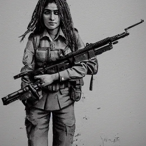 Image similar to a female peshmerga, by Sam Weber