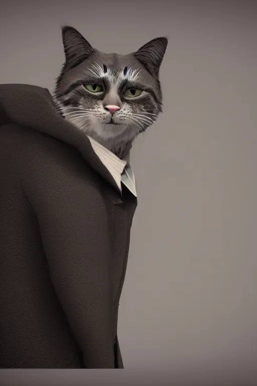 Image similar to a cat wearing a formal overcoat, portait photo, profile picture, hyperrealistic, concept art, octane render, unreal engine 5, digital art, high quality, highly detailed, 8K, cute, defined face, elegant clothes, trending on DeviantArt, Pixar style