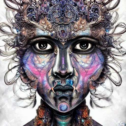 Image similar to An extremely psychedelic portrait of Shiva, surreal, LSD, face, detailed, intricate, elegant, lithe, highly detailed, digital painting, artstation, concept art, smooth, sharp focus, illustration