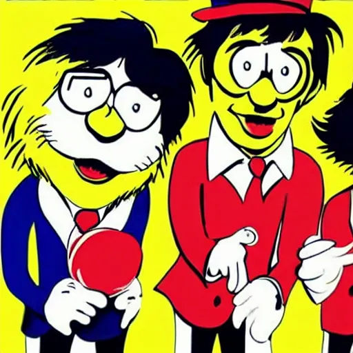 Image similar to The Beatles as a Dr. Seuss cartoon, album cover