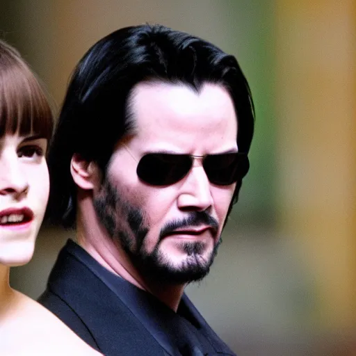 Image similar to keanu reeves and emma watson in the matrix 4