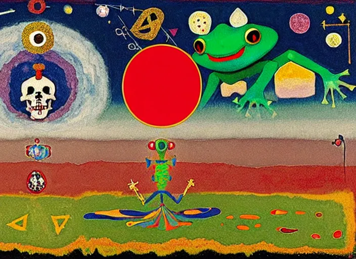 Image similar to pixel decollage painting tarot lovers card composition tower of babel road red armor wonky alien frog and maggot vampire clown knight on a skeleton pale horse in a dark green cloudy night sky with golden foil jewish stars and diamonds, mountain lake and blossoming field in background, painted by Mark Rothko, Helen Frankenthaler, Danny Fox and Hilma af Klint, pixelated, neo expressionism, semi naive, pastel colors, cinematic, color field painting, cave painting, voxel, pop art look, outsider art, minimalistic. Bill Traylor painting, part by Philip Guston, Amano and Francis Bacon. art by Adrian Ghenie and Storm Thorgerson, very coherent symmetrical artwork, cinematic, hyper realism, high detail, octane render, unreal engine, Smooth gradients, depth of field, full body character drawing, extremely detailed, 8k, extreme detail, intricate detail, masterpiece