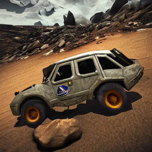 Prompt: Astronaut, Professional Photography, Skyrim, Off-roading, Mountain landscape, dirt, road, cinematic color, photorealistic, highly detailed wheels, highly detailed