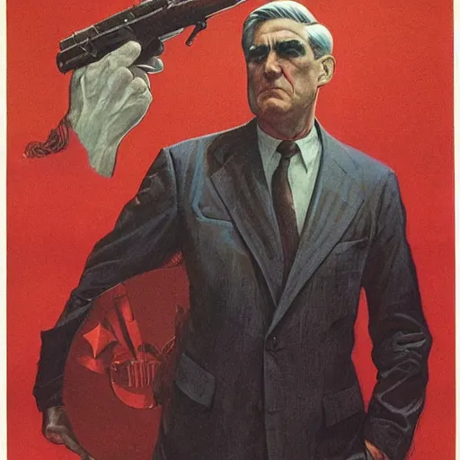 Image similar to soviet propaganda of communist peasasnt robert mueller, by j. c. leyendecker, bosch, and beksinski