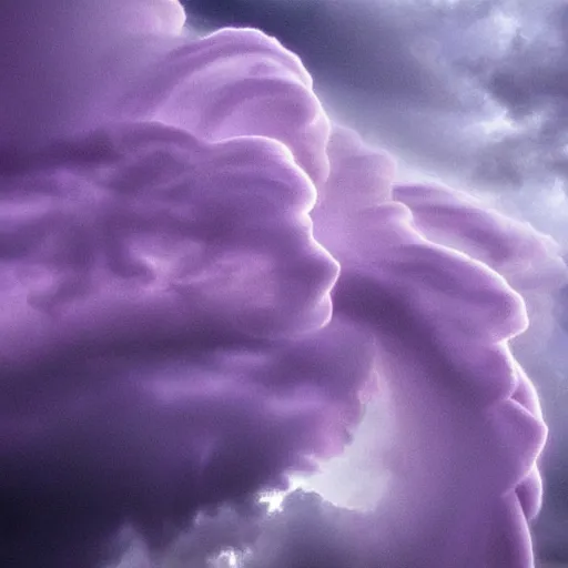 Image similar to amazing photo of purple clouds in the shape of a tornado, digital art, beautiful dramatic lighting