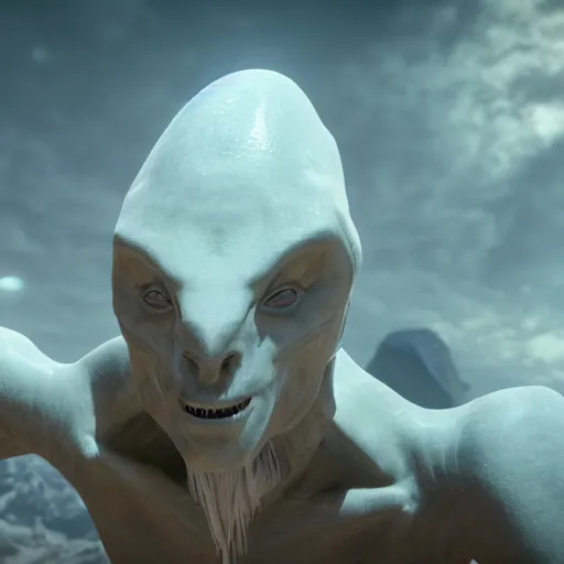 Image similar to a magestic humanoid alien god being workship, cinematic realistic, unreal engine 5