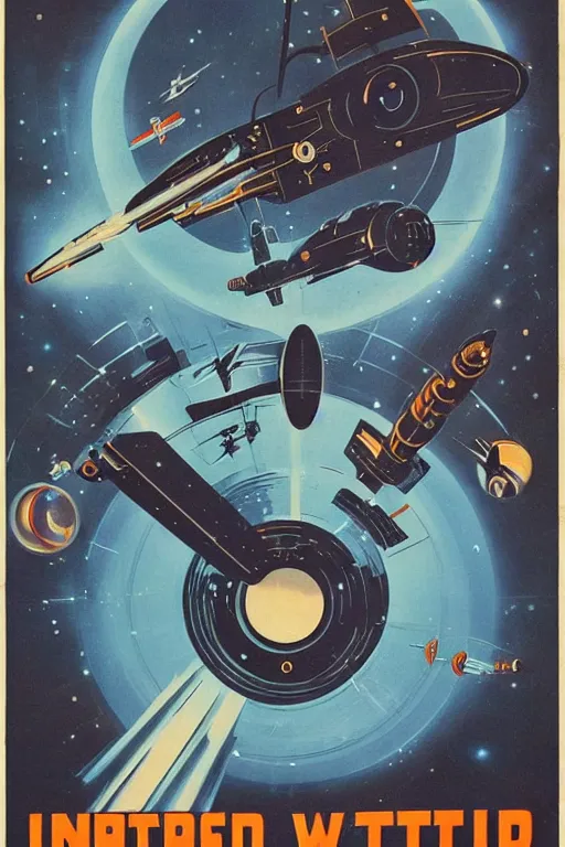 Image similar to poster of intergalactic war, 1 9 5 0 s style, futuristic design, dark, symmetrical, washed out color, centered, art deco, 1 9 5 0's futuristic, glowing highlights, intense