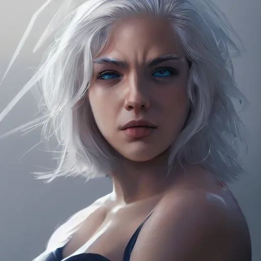 Image similar to full body portrait of white haired girl in spider man suit, super hero, webs, highly detailed, very beautiful face, very detailed eyes, digital art, artstation, concept art, smooth, sharp focus, greg rutkowski, wlop