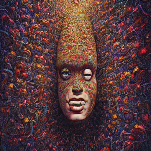 Image similar to millions of mouths, freak show, surrealism, fractalism, strange, hyperdetailed, photorealistic, interesting, benoit b. mandelbrot, m. c. escher, patrick woodroffe, ernst fuchs, zdzisław beksinski, id magazine, octane, cinematic, hyperrealism, 8 k, depth of field, bokeh