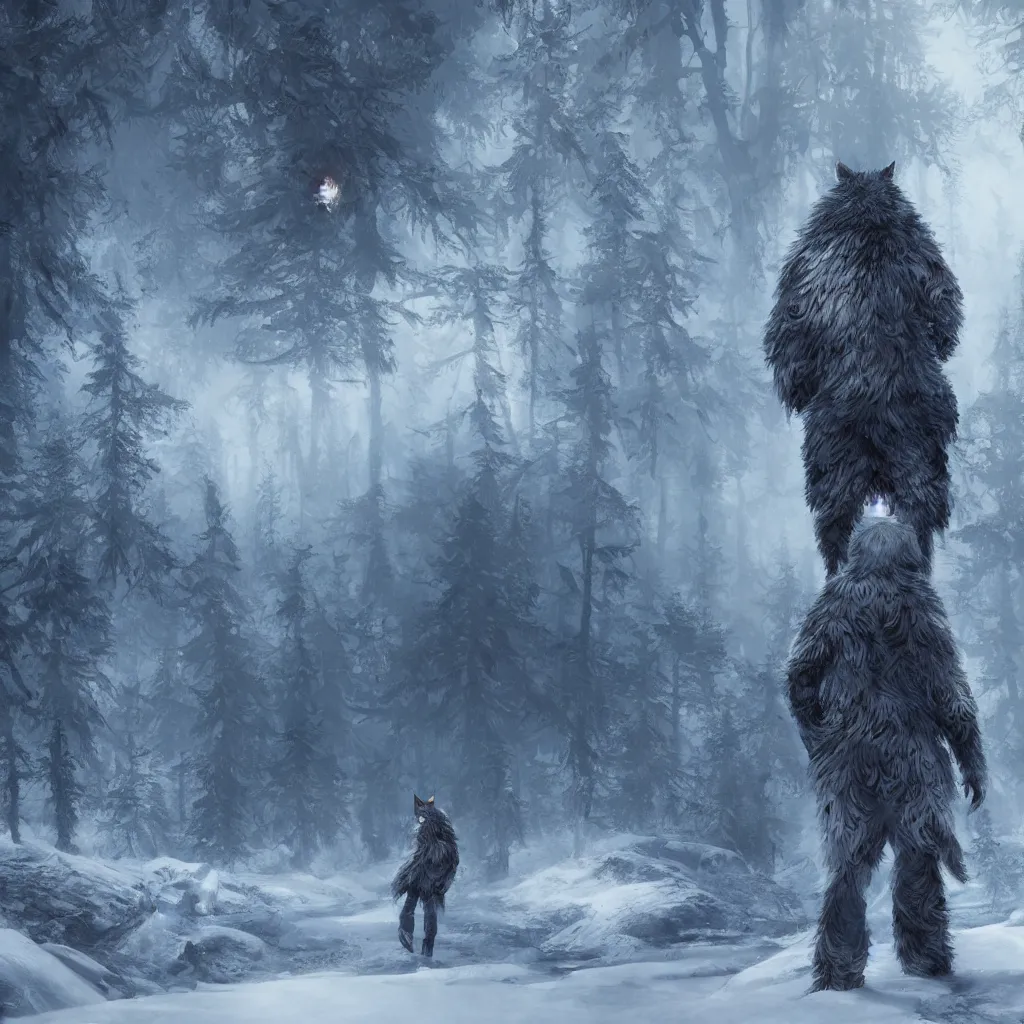 Prompt: silver fox with burning eyes walking on snow, forest, hyperdetailed, artstation, cgsociety, 8 k