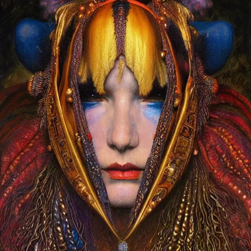 Image similar to baroque portrait of an art deco shaman, reflective detailed textures, highly detailed fantasy science fiction painting by annie swynnerton and jean delville and moebius, norman rockwell and frank frazetta. rich colors, high contrast. artstation