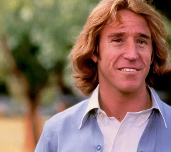 Prompt: Film still of joe biden as jeff spicoli in movie fast times at ridgemont high 1982