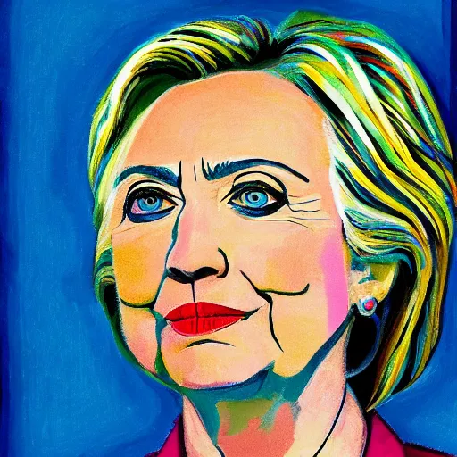 Prompt: very very very colorful portrait of hillary clinton wearing a beautiful necklace, painted by mark rothko