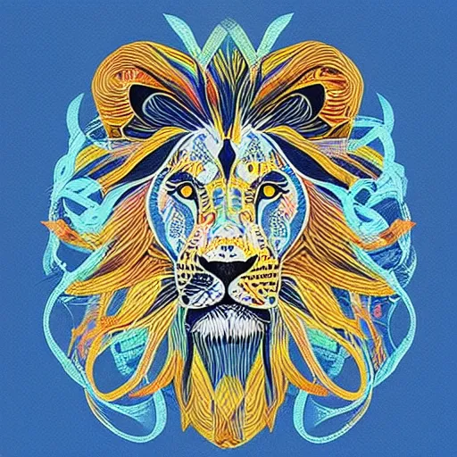 Image similar to “painted lion, dotart, album art in the style of James Jean”