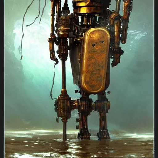 Prompt: a photograph of a robot endoskeleton augmented with a humanoid nervous system submerged and rusted in the water, cinematic, volumetric lighting, f 8 aperture, cinematic eastman 5 3 8 4 film, photorealistic by greg rutkowski, by stanley artgerm, by alphonse mucha