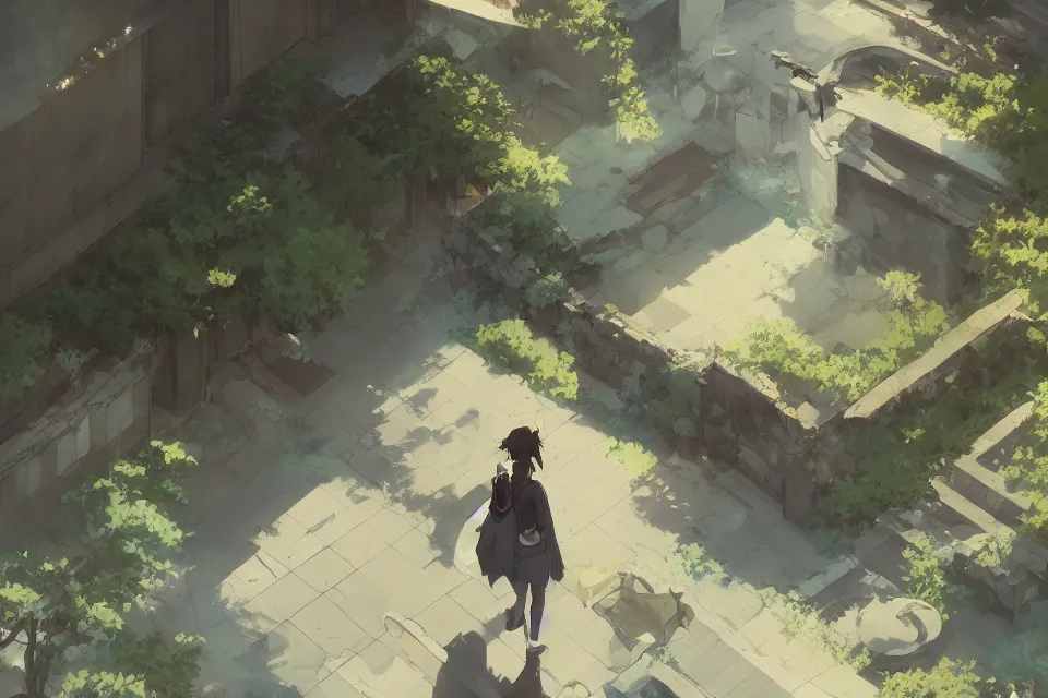 Prompt: the last divinity leaving this wolrd, lonely steps, long range, epic, makoto shinkai style, trending on artstation,