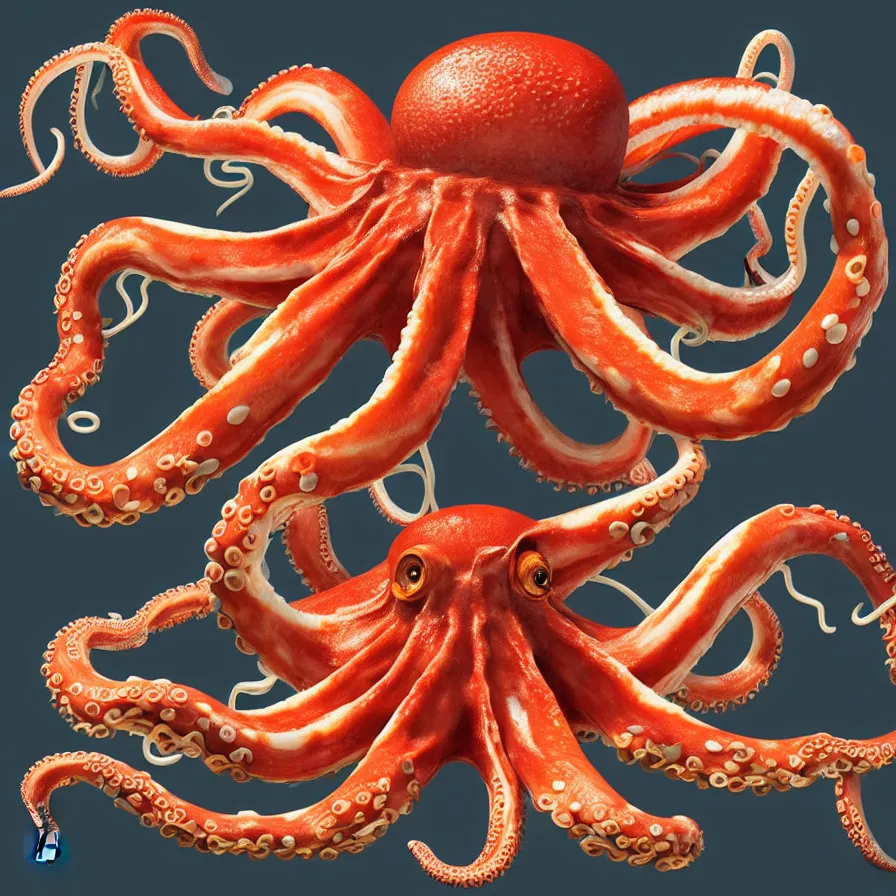 Image similar to ultra detailed anatomy textbook illustration of a giant octopus holding many burgers, tentacles wrapped around burgers, artstation, 8 k