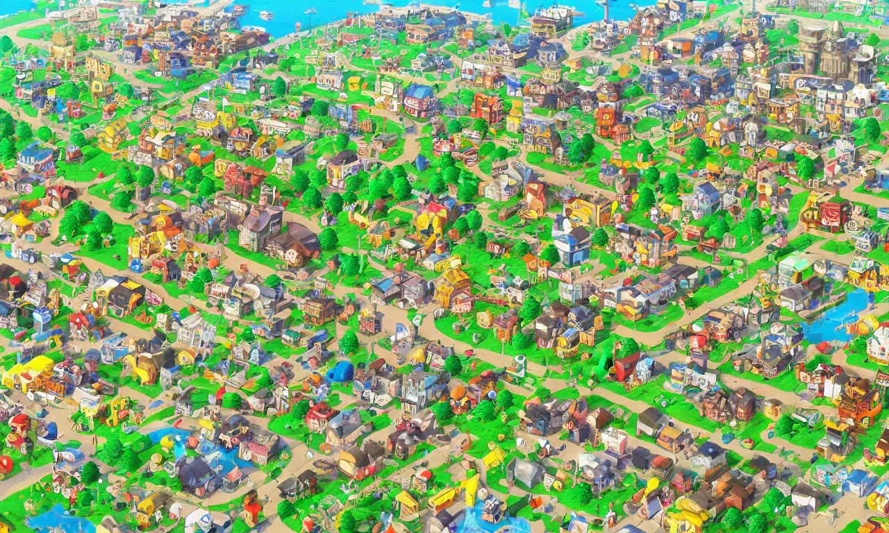 Prompt: a beautiful picture of Animal Crossing village by Akira Toriyama, highly detailed, trending on Artstation