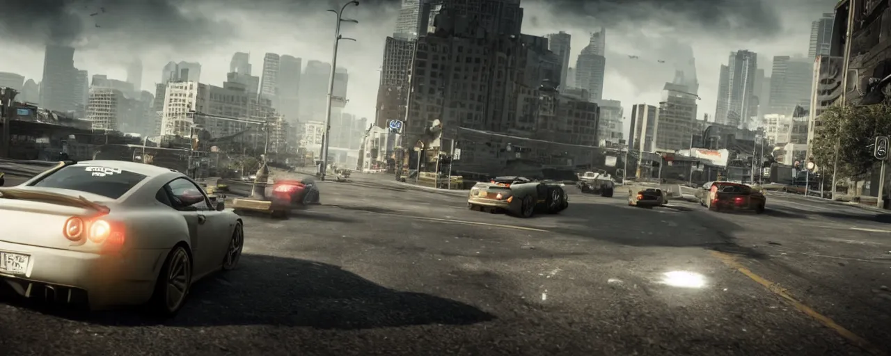 Image similar to Need for Speed Most Wanted gameplay, realistic matte painting