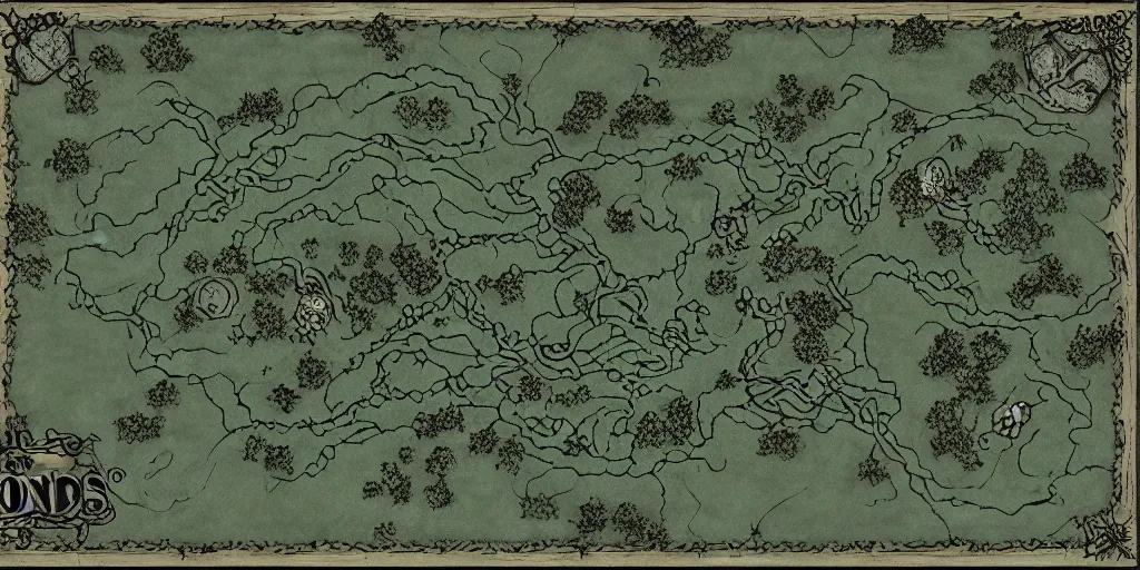 Prompt: a ttrpg - map of a moonlit clearing in the woods, gridless, beautiful, 8 k, high quality digital art