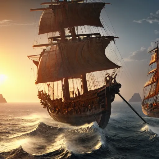 Prompt: ancient ship battle, highly detailed, photorealistic portrait, bright studio setting, studio lighting, crisp quality and light reflections, unreal engine 5 quality render