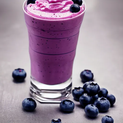 Image similar to delicious looking blueberry milkshake, blueberries on the side, 8 k resolution, professional food photography, studio lighting, sharp focus, center frame, hyper - detailed