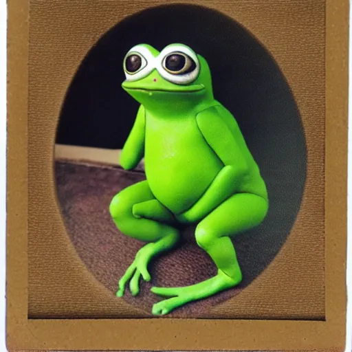 Prompt: pepe the frog, realistic old photograph, polaroid