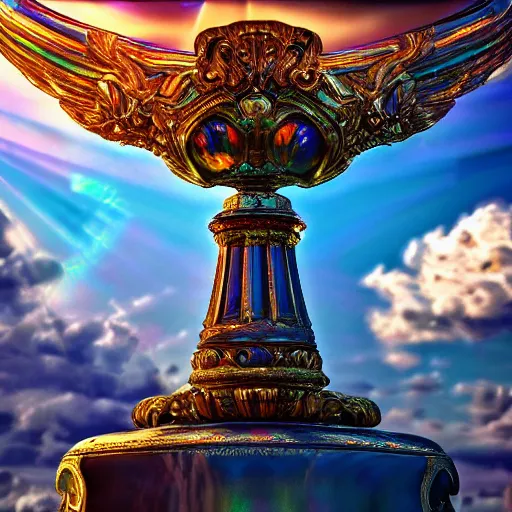 Image similar to Ornate Empire in the clouds heavenly beautiful sun light holographic iridescent dream 8k Depth of field Render HDR