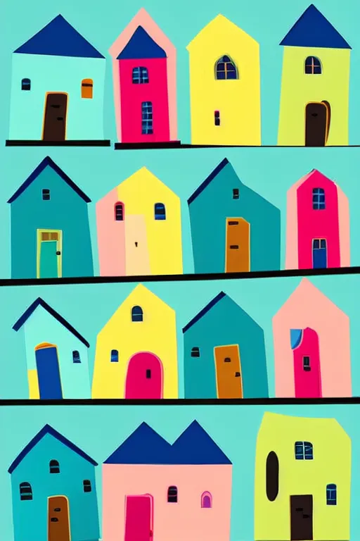 Prompt: minimalist boho style art of colorful houses, illustration, vector art