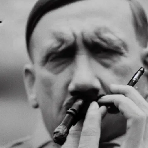 Image similar to a photo of Hitler smoking a fat joint, 50mm close up photography, photorealism