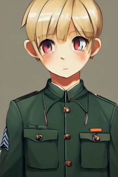 Prompt: beautiful little blonde boy in nazi male uniform posing. made in abyss art style, sharps focus, cute detailed artwork, anatomically correct, soft details, ilya kuvshinov, reflection, perfect composition, wallpaper mobile, illumination, digital art, detailed anime soft face, symmetrical face, western comic, illustration, realistic, nazism, lois van baarle