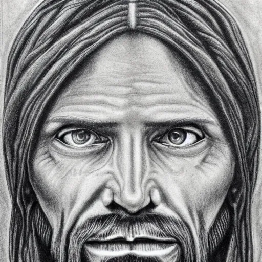 Prompt: jesus christ posing with grey aliens, self portrait, high detailed, pencil art