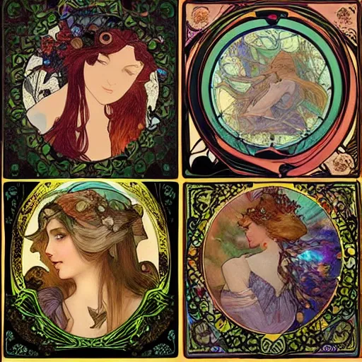 Image similar to Alice in Wonderland,Diamonds Blaze,Rose twining,out of time and space,dreamy, eternity, romantic,highly detailed,in the style of Alphonse Maria Mucha, highly detailed,night lighting