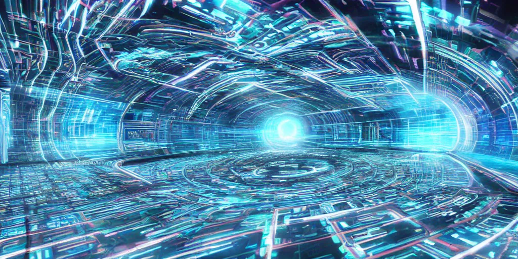 Image similar to the view inside a digital tron like bittorrent digital world, by random artist