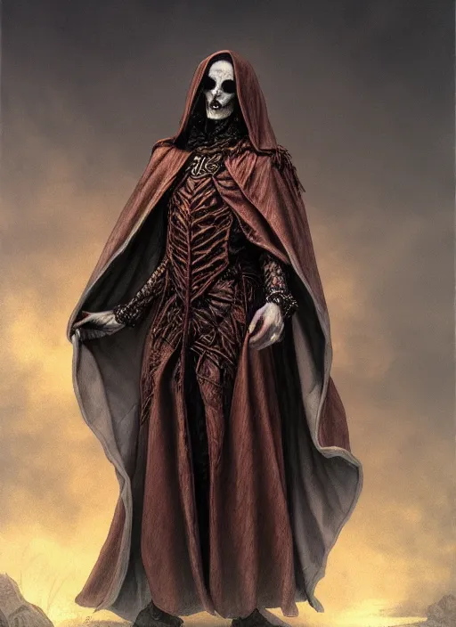 Image similar to fineart illustration of the necromancer wearing a cloak, hyper detailed, crisp