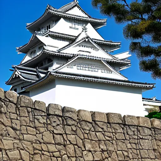 Prompt: himeji castle, japanese white castle on a bright day by bardley noah
