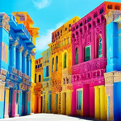 Prompt: Gorgeous, colorful, and beautiful buildings in the mythical city of Atlantis. Award-winning photograph for Architectural Digest.