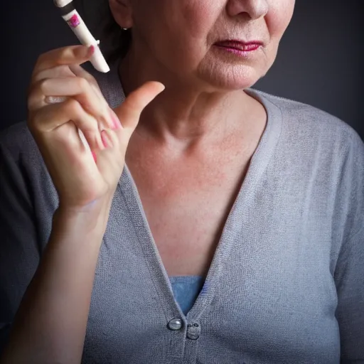 Image similar to 'smoking woman, realistic hand, soft light'