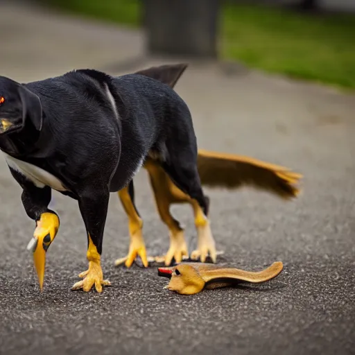 Prompt: hybrid of a duck and a dog, 35mm, F1.8