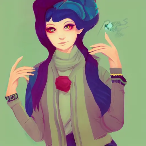 Image similar to female character inspired by 9 0's fashion and by madeline from celeste, art by rossdraws