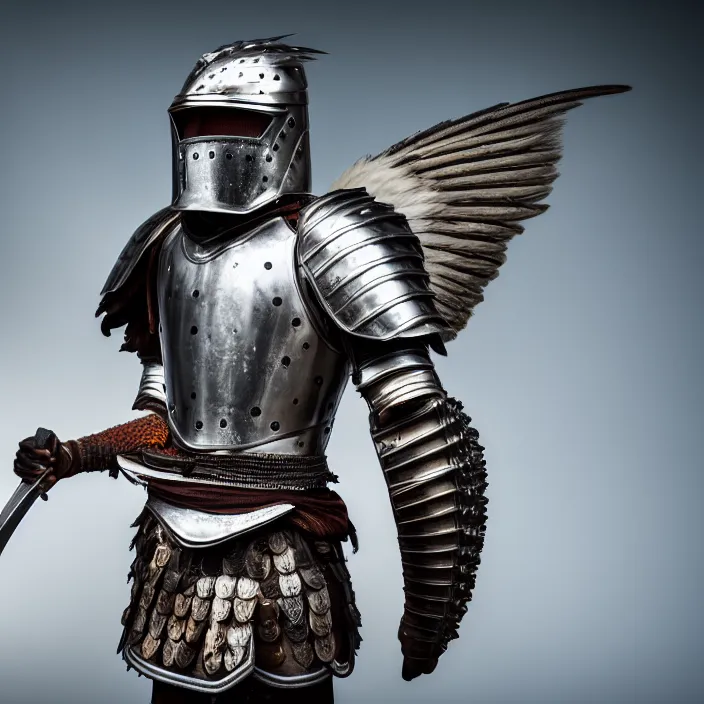 Image similar to full length photo of a warrior with falcon armour, highly detailed, 4 k, hdr, smooth, sharp focus, high resolution, award - winning photo