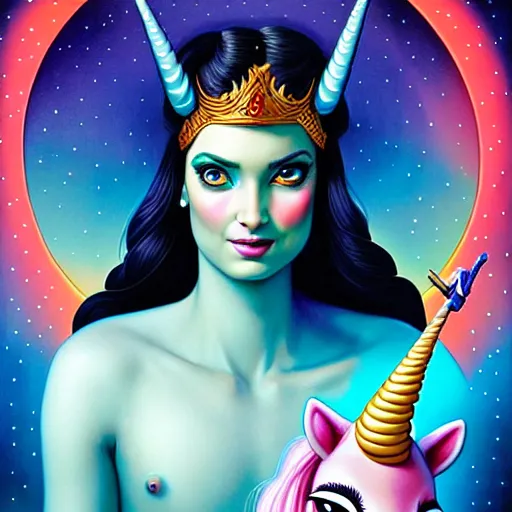 Image similar to portrait of himan riding an unicorn and, pixar style, by tristan eaton stanley artgerm and tom bagshaw.