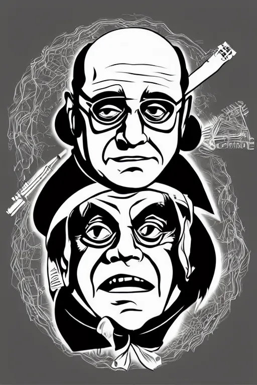 Image similar to vector art portrait of danny devito as a pirate king by jack kirby