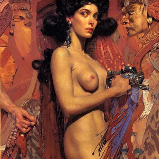 Prompt: portrait of a beautiful goddess, painted by jack kirby, lawrence alma tadema, norman rockwell, greg staples, wayne barlow, jacob collins, tom lovell, frank schoonover, neville page