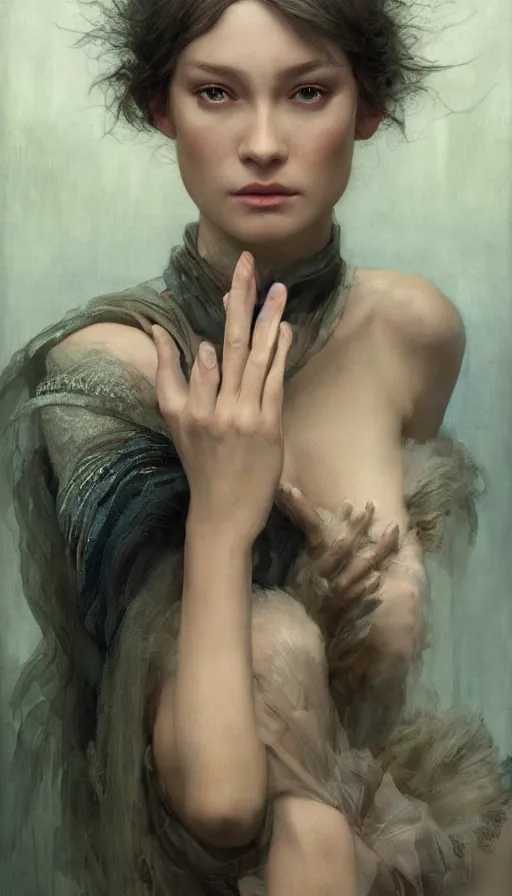 Prompt: epic masterpiece gossip girl on the market, sweaty skin, hyperrealistic, octane render, cinematic, beautiful face and flawless skin, perfect hands, 5 fingers, by Edgar Maxence and Ross Tran and Michael Whelan, Legends of Runeterra