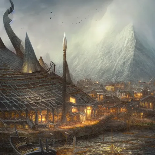 Image similar to viking city landscape photprealism ultradetailed digital art, irina french, heraldo ortega, mandy jurgens, golden ratio, art canvas, award winning, masterpiece trending on artstation 8 k 1 5 0 mpx