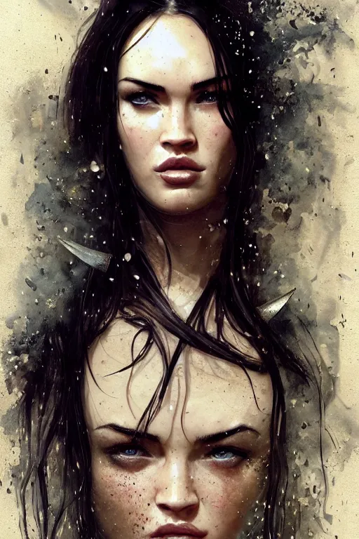 Image similar to young megan fox, legendary warrior, fighter, lord of the rings, tattoos, decorative ornaments, battle armor, carl spitzweg, ismail inceoglu, vdragan bibin, hans thoma, greg rutkowski, alexandros pyromallis, perfect face, detailed, sharply focused, centered, rule of thirds, photorealistic shading